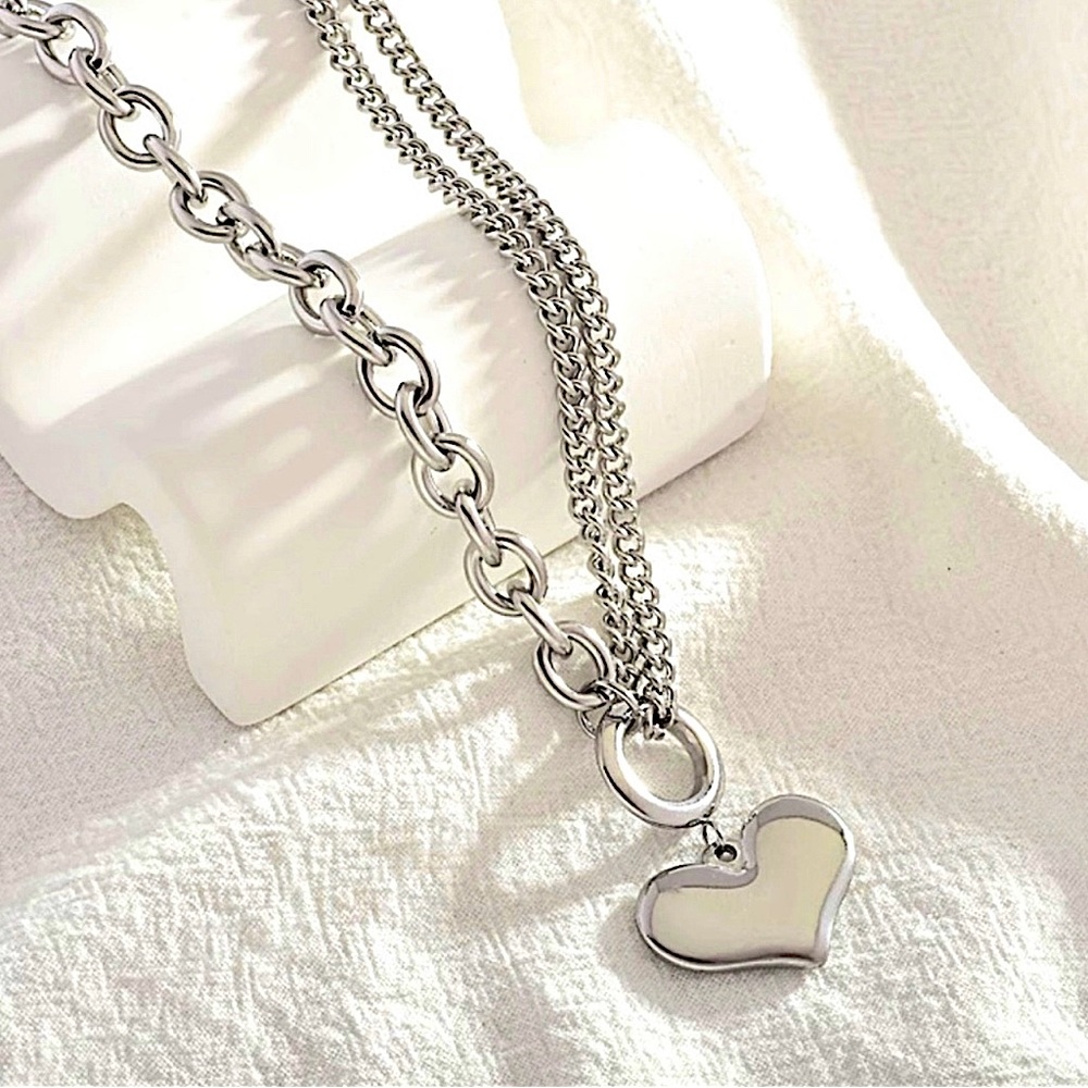 Chunky Heart Pendant Necklace in silver